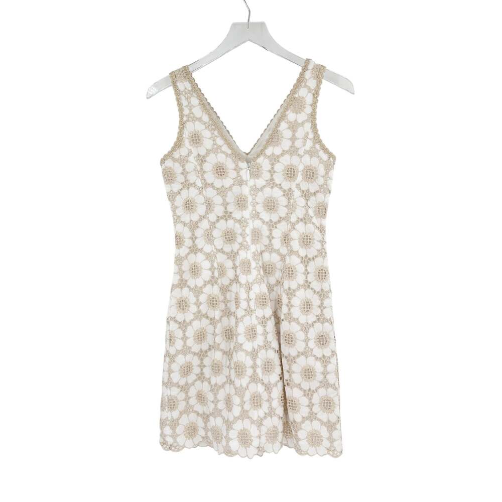 LILLY PULITZER Dress Size 00 White Gold Cotton Lawn Jumbo Crosshatch Eyelet - Picture 4 of 9
